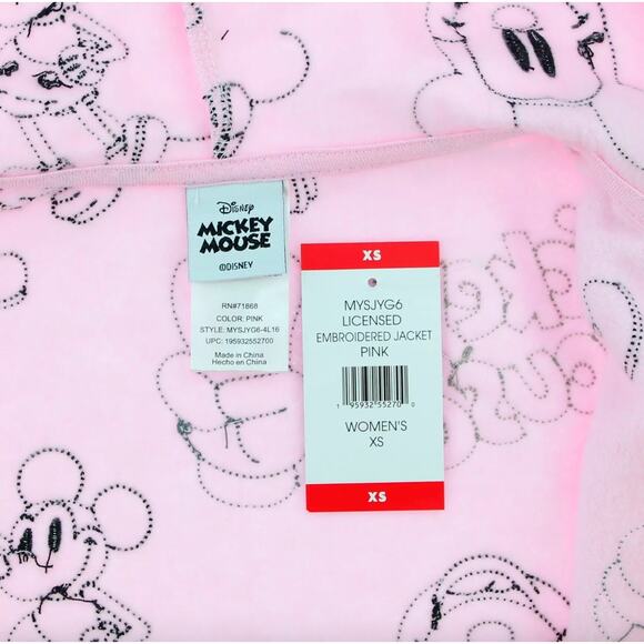 NWT Baby Pink Embroidered Mickey Mouse Zip-Up Hoodie Sweater Sz XS - Picture 4 of 5